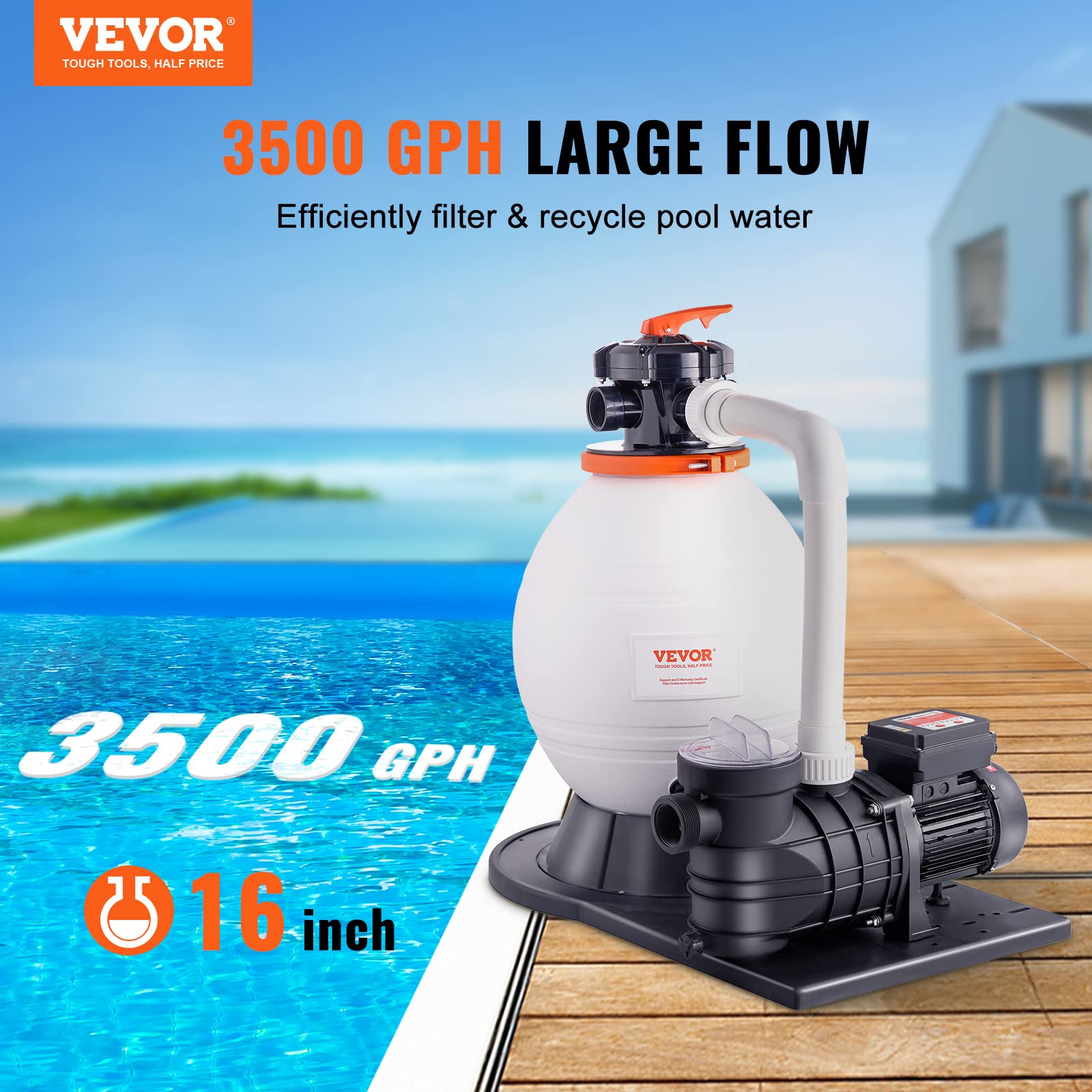 Mua VEVOR Sand Filter Ground 16-inch, 3500 GPH, 1 HP Swimming Pumps ...
