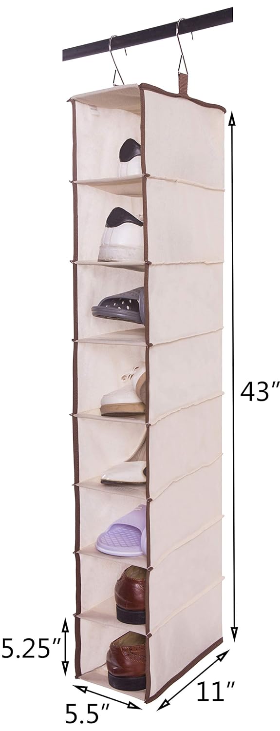 hanging shoe holder on Shinetidy Hanging Shoe Organizer For Closet 8 Shelf Hanging Shoe Holder Fabric Beige Shoe Organizers Kolenik Hanging Shoe Organizers