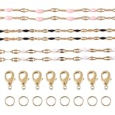 Pandahall 9.84 Feet Enamel Stainless Steel Chains Gold Plated Dapped Link Chain Roll 3 Colors Enamel Jewelry Chains with Jump Rings Lobster Claw Clasps for Jewelry Making