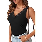 LYANER Women's Lace V Neck Camisole Ribbed Knit Cami Sleeveless Undershirt Top