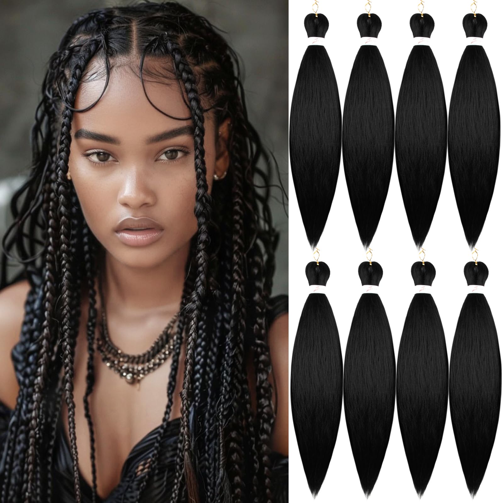 Pre-stretched Braiding Hair Professional Easy Crochet Braid Hair 26 Inch 8 Packs Hot Water Setting Soft Synthetic Braiding Hair Extension for Twist Senegalese Crochet Hair (26 inch, 1B) โ image 1