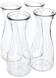 12 oz (350 ml) Glass Carafe Beverage Bottles, 4-pack - Water Pitchers, Wine Decanters, Mixed Drinks, Mimosas, Centerpieces, Arts & Crafts - Restaurant, Catering, Party, Home Kitchen Supplies