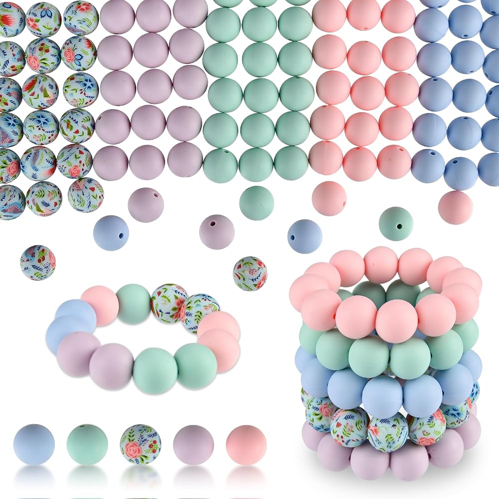 ASTARON 100 Pcs Silicone Beads 1.5 cm for Jewelry Keychains 5 Colors