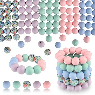 ASTARON 100 Pcs Silicone Beads 1.5 cm for Jewelry Keychains 5 Colors