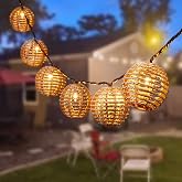 Decorative Outdoor Patio String Lights, Seagrass Rattan Wire Ball Style Lantern String Lights, Connectable Weatherproof Indoor Outdoor Globe Boho String Light for Home Pergola Garden Party Backyard