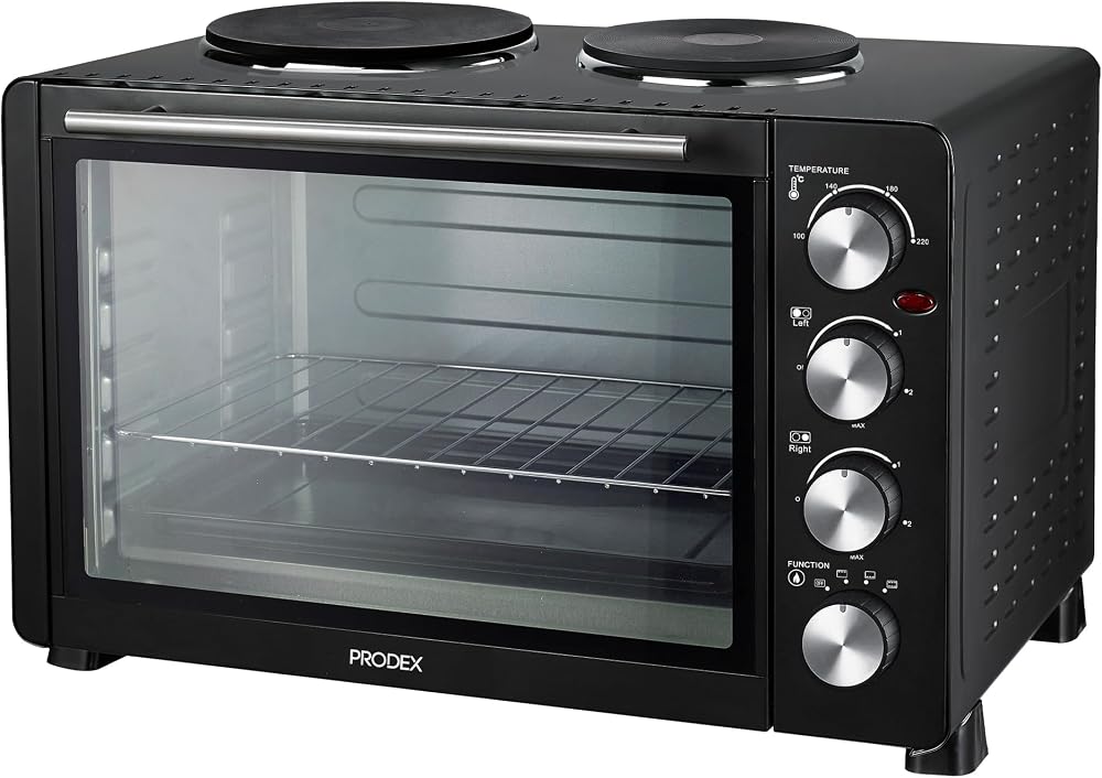 Prodex PX7145B Mini Oven 45L with Grill & Double Hotplate Hob, Black