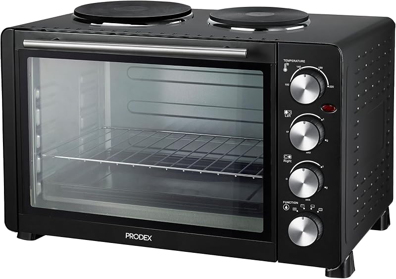 Prodex PX7145B Mini Oven 45L with Grill & Double Hotplate Hob, Black