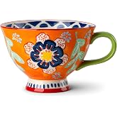 Moqidadii 25oz Ceramic Soup Bowl with Handle, Sunset Fiesta | Handcrafted floral bowl for soup, ramen, cereal &amp; stew; large daily-use size, microwave &amp; dishwasher safe