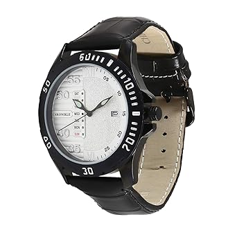 Designer Mens Wrist Watch (Dial Color:White | Band Color: Black, Leather Strap)
