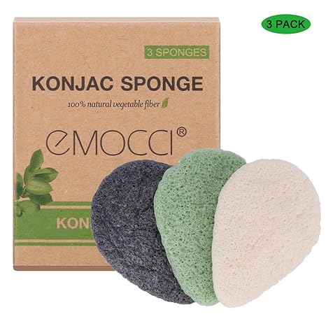 EMOCCI Konjac Schwamm Natürlicher Gesichtsreiniger mit aktiviertem Bambus Holzkohle Peeling Super Gentle für empfindliche Hau