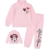 Disney Minnie Mouse Girls’ Half-Zip Hoodie and Jogger Pants Set with Puff Ink and Glitter Accents, 2-Piece Outfit