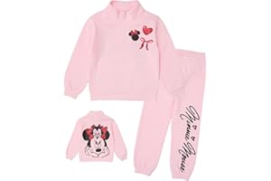 Disney Minnie Mouse Girls’ Half-Zip Hoodie and Jogger Pants Set with Puff Ink and Glitter Accents, 2-Piece Outfit