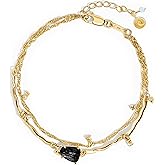 Moon Magic Moonstone Bracelet for Women | Black Obsidian, Rose Quartz Bracelet/Real 925 Sterling Silver | 18k Rose & Yellow G