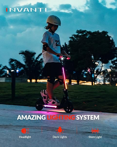 INVANTI KS03 ELECTRIC SCOOTER FOR KIDS AGES 8+, 350W PEAK MOTOR, MAX 12MPH & 10MILES, 7″ SOLID WHEEL, LED LIGHTS & DISPLAY, DOUBLE BRAKING, KIDS ELECTRIC SCOOTER WITH 3 ADJUSTABLE SPEEDS & HEIGHTS