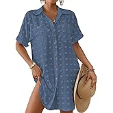 Bsubseach Swimsuit Coverup for Women Swiss Dot Bathing Suit Swimwear Button Down Beach Shirt Cover Up Resort Wear
