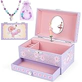 hombrima Music Jewellery Box with Drawer Necklace Bracelet, Musical Jewelry Storage Case with Spinning Ballerina Gift Set for Kids Girls Children Daughter (Pink Dancer)