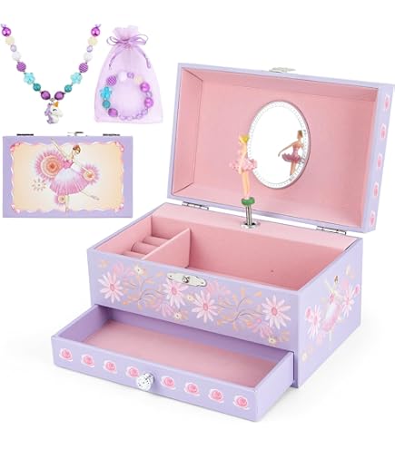 Efubaby Boîte à Bijoux Pour Filles à 5 Couches Avec Porte Battante Rotative, Motif Ballerine Licorne Et Château, Ensemble De Bijoux Licorne Inclus