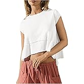 SOLY HUX Women's Athletic T Shirt Cap Sleeve Crewneck Asymmetrical Hem Tee Loose Fit Summer Crop Tops