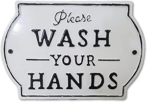 THE NIFTY NOOK "Please Wash Your Hands Vintage Metal Farmhouse Sign for Bathroom & Kitchen D&eacute;cor 8.5" x 6" (Small White)