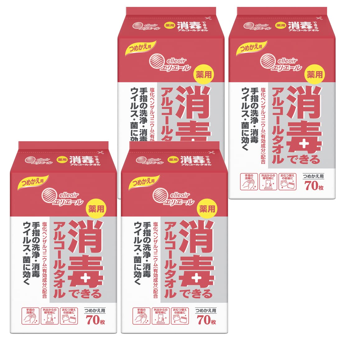 エリエール 消毒できるアルコールタオル つめかえ用 280枚（70枚×4パック） [指定医薬部外品]【まとめ買い】商品画像