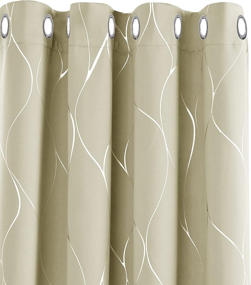 Deconovo Blackout Curtains Eyelet Thermal Insulated Beige 66x90 Inch 1 Pair