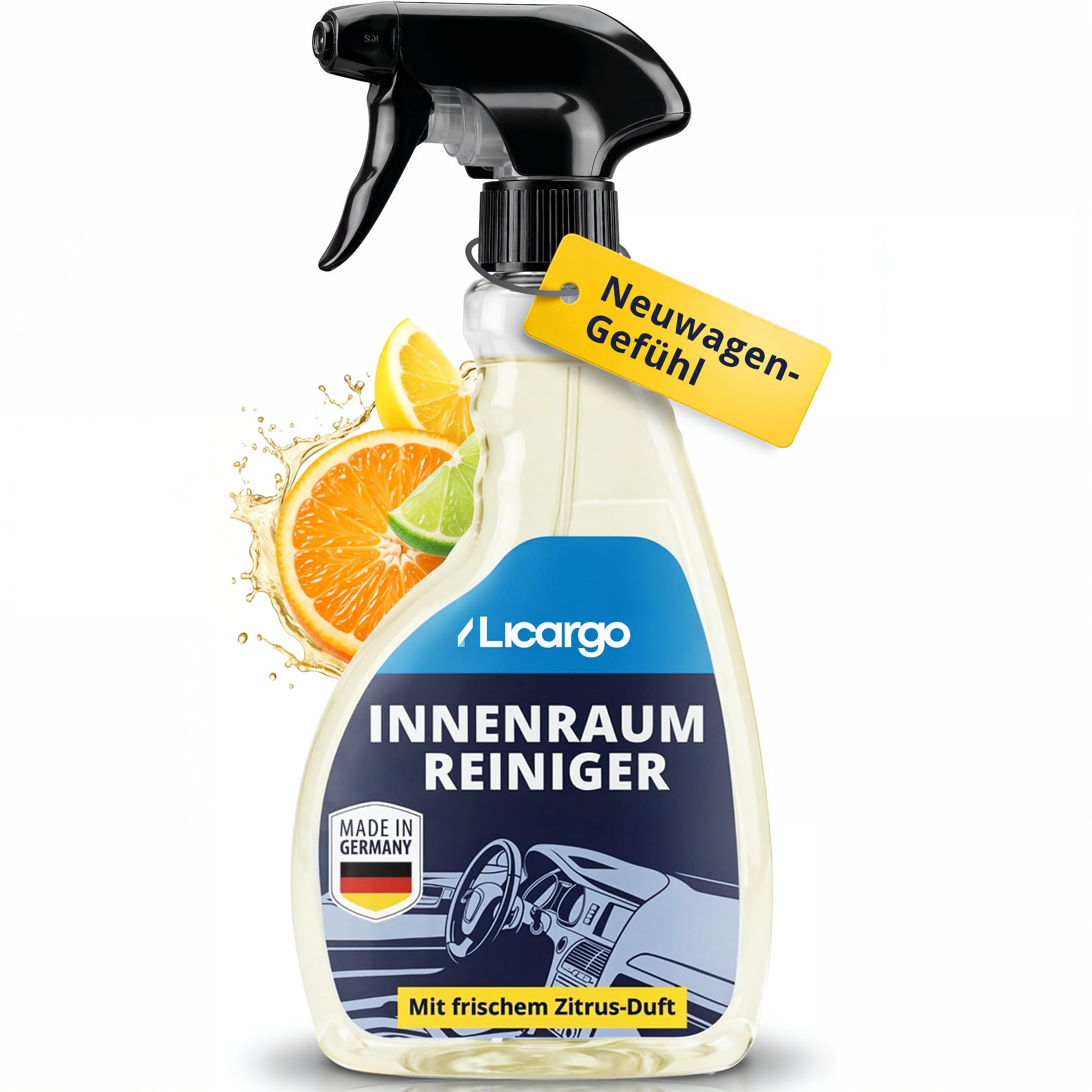 LICARGO Innenraumreiniger Auto 500 ml - Neuwagen-Frische in Minuten - Kraftvoll & schonend - Cockpitpflege Auto für Kunststoff, Leder & Armaturen - Polsterreiniger & Cockpitspray für den Innenraum