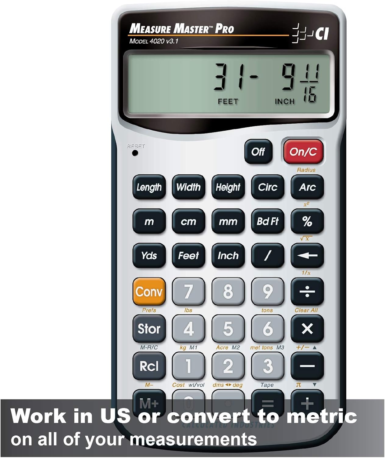 Calculated Industries 4020 Measure Master Pro Feet Inch Fraction And Metric Construction Math Calculator
