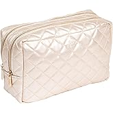 SCOUT 2-Way Toiletry Bag with Two Zipper Compartments - Champagne Quilted | Stands Upright, Fits Travel Size Items Upright, Wipes Clean, Lightweight, Durable, Packable, 5.5 Inches Tall