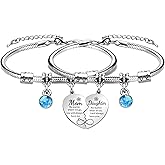 lauhonmin 2Pcs Mother Daughter Heart Matching Bangle Bracelets Set Gifts For Mom Mothers Day Birthday Christmas Presents From Daughter