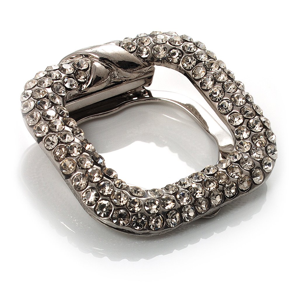 Square Shaped Crystal Scarf Pin/Brooch (Silver Tone)