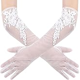 zeasciosd Women's Long Floral Lace Gloves Sheer Mesh Tulle Elbow Length Wedding Bridal Opera Party Dance Gloves