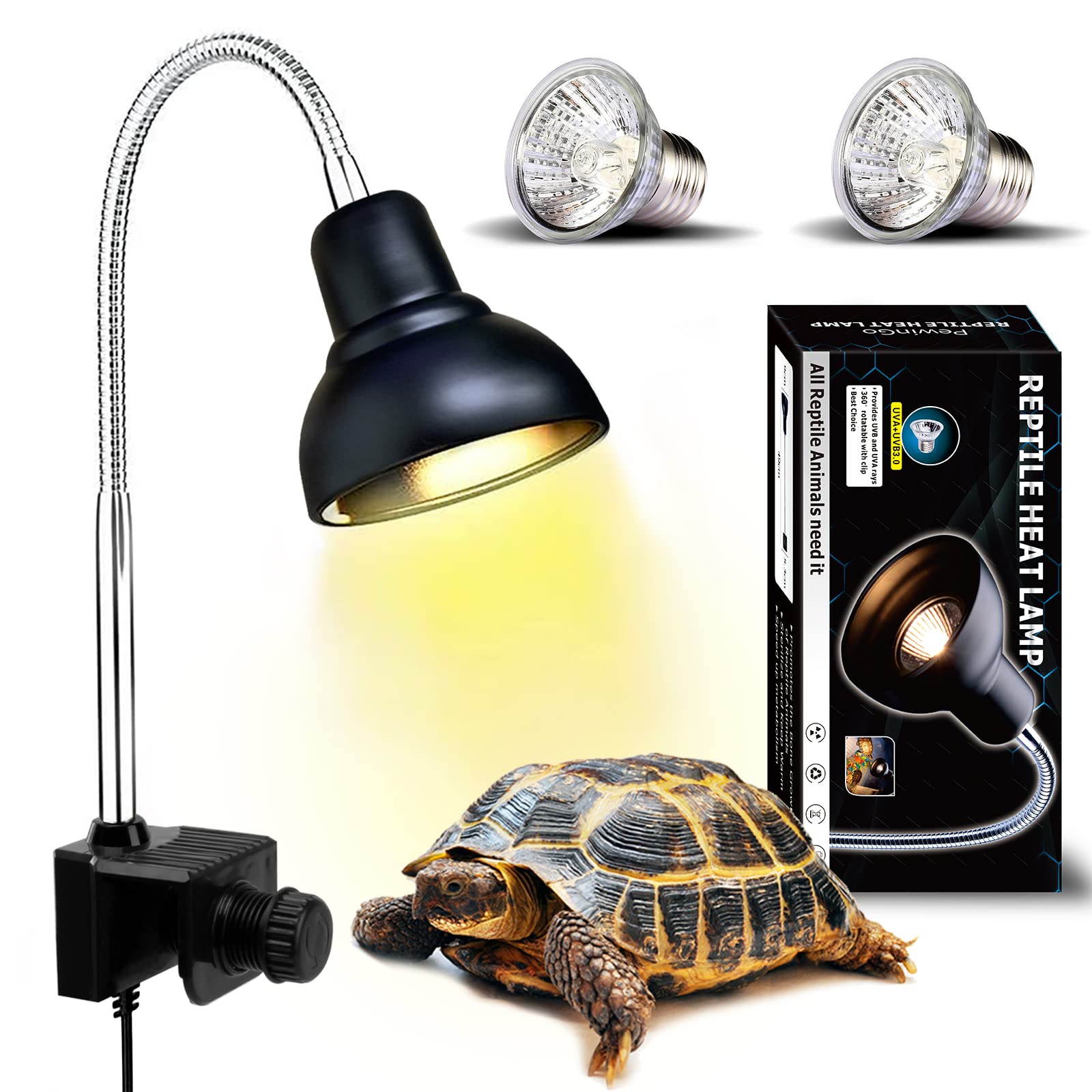 Photo 1 of PewinGo Reptile Heat Lamp, Lamp for Aquarium Turtle Tank with 25w+50w Basking Spot Light Bulbs and 360° Swivel Clamp for Turtle, Snake, Lizard, Cockatoo, Chameleon Etc, Yellow