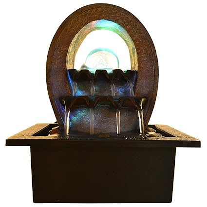 Chronikle Designer Polystone 2 Steps Indoor Table Top Water Fountain with LED Lights, Water Pump and Crystal Ball(Brown, 27cm X 21cm X 18cm)