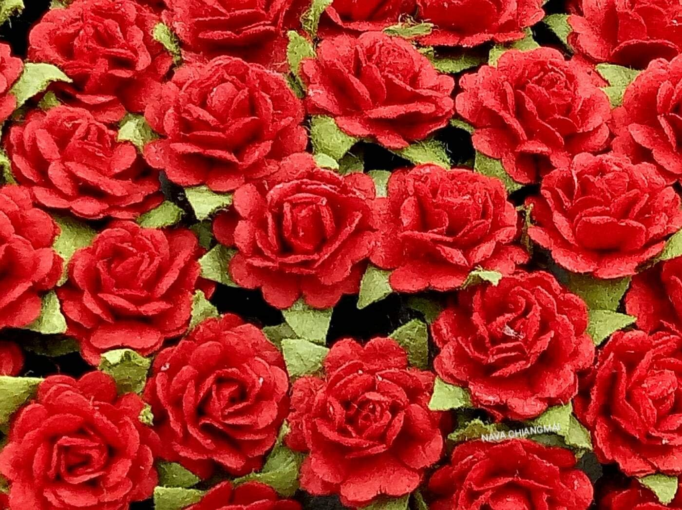 NAVA CHIANGMAI FLOWERSBeautiful Artificial Mulberry Paper Rose Flower (Heart Petals Rose) Wedding Card Embellishment, Scrapbooking Wedding Doll House Supplies Card,DIY Flower (Red)