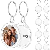 100 Pack Circular Photo Frame Keychain Blanks Clear Acrylic Round Keyring with Picture Insert for DIY Crafts Transparent Split Ring for Memories Artworks and Small Business Supplies