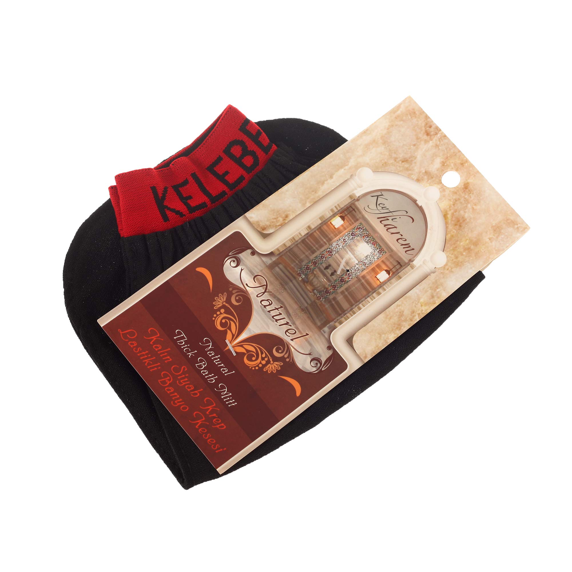 Exfoliating Gloves Mitts KESE Turkish Bath Hammam Hamam Scrub Peeling with HOW TO USE INSTRUCTIONS (Black Thick Bath Glove Elasticated Wrist)