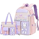 LANSHIYA Bunny Backpack for Girls Cute Kids Bookbag for Elementary School Kawaii Preschool Outdoor Daypack 2Pcs Pink
