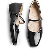 Cusolemore Mary Jane Flat Shoes for Women with Arch Support and Hidden Wedge Heel Black Patent Size 5