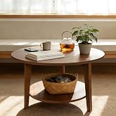2-Tier Round Coffee Table Wood Nesting Side Table (Walnut, 28x28x18)