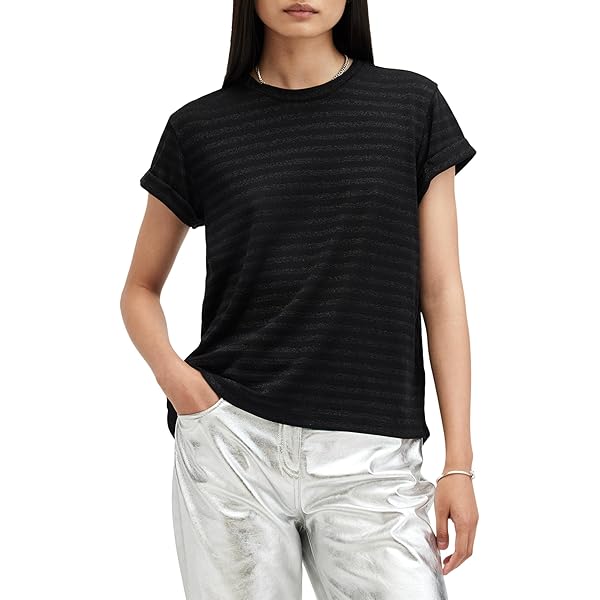 AllSaints Women's Anna Tee, Black Shimmer at Amazon Women's