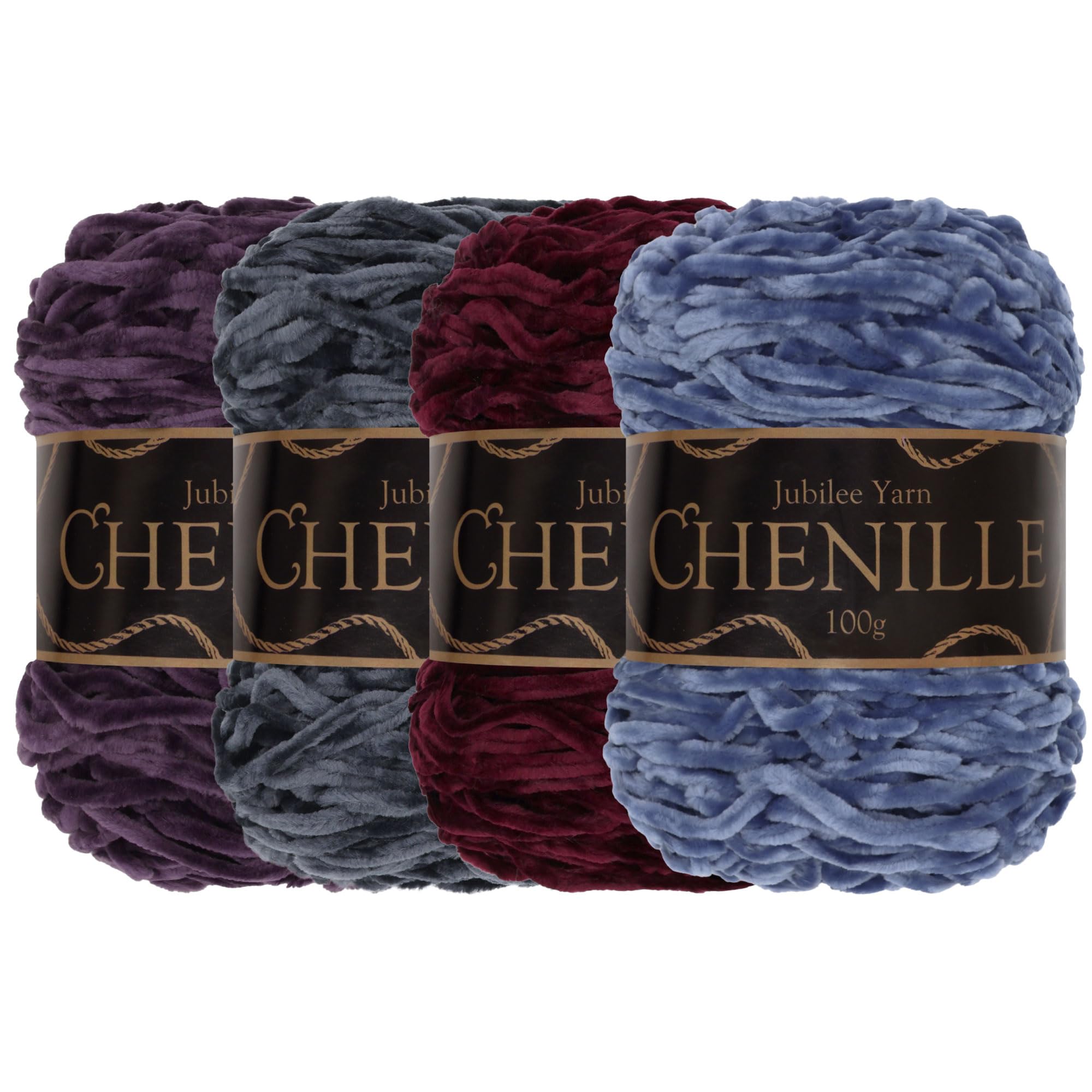 JubileeYarn Chenille Yarn - Worsted Weight - 100g/cake - Shades of Purple - 4 Cakes