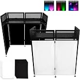 Neoaider DJ Booth Table Station 44"x42"x21", DJ Facade Booth | Black &amp; White Scrims, Detachable 40"x20" DJ Table, Carrying Bag, Foldable Metal Frame DJ Panel for Show, Party, Gathering