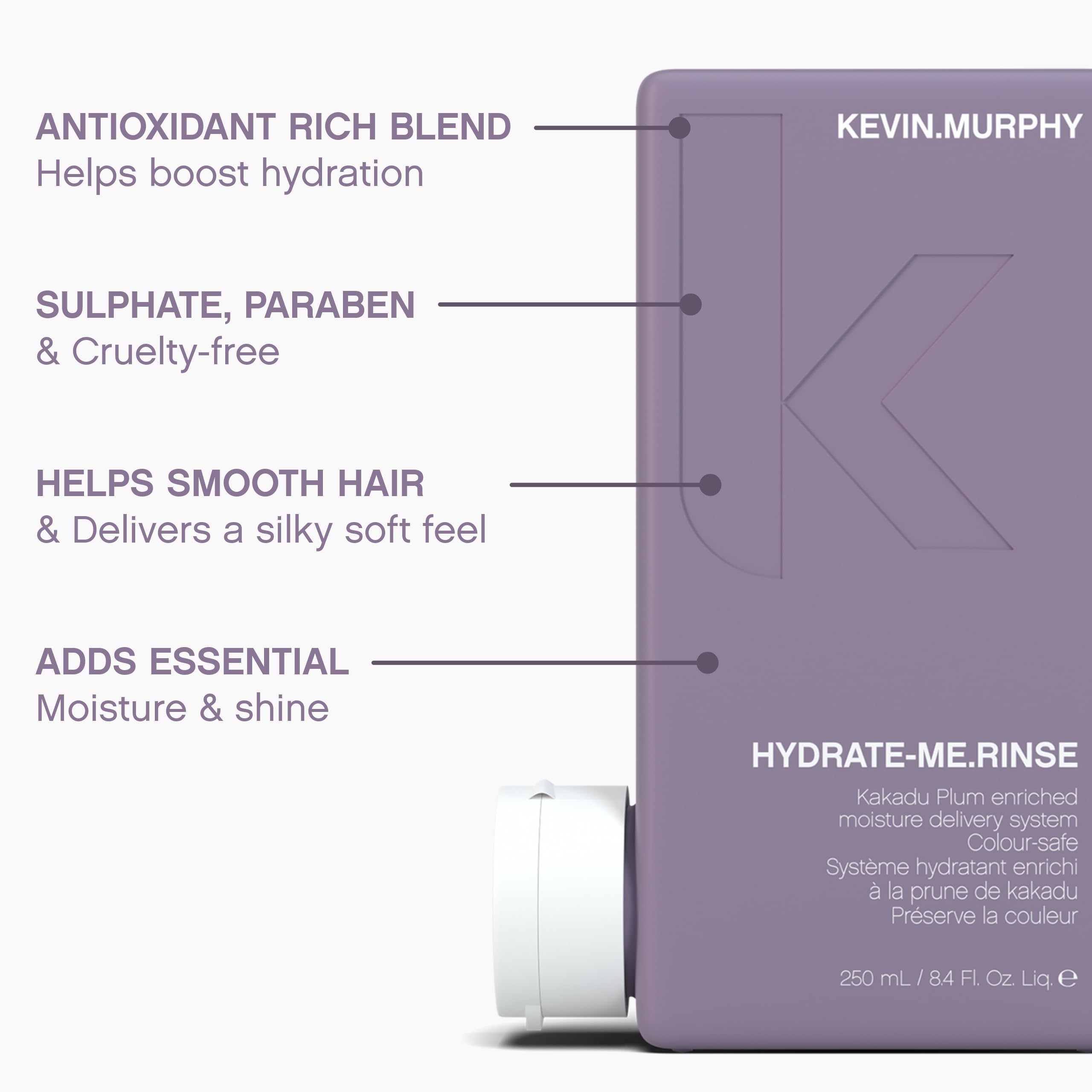 KEVIN.MURPHY HYDRATE-ME.WASH & RINSE - Hydrating Shampoo for Natural & Coloured Hair - Moisturising Conditioner - For Dull, Parched & Dry Hair - 250 mL / 8.4 fl oz - 2 Pack