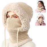 3 in 1 Beanie Hat with Scarf and Mask, Womens Knit Beanie Hat,Knitted Ski Mask Set,Fall Winter Warm Knitted