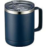MEWAY 12oz Coffee Mug With Handle and Sliding Lid,Stainless Steel Travel Tumbler Cup with Handle,Double Wall Vacuum Insulated Camping Cup for Hot & Cold Drinks Tea (Navy,Set of 1