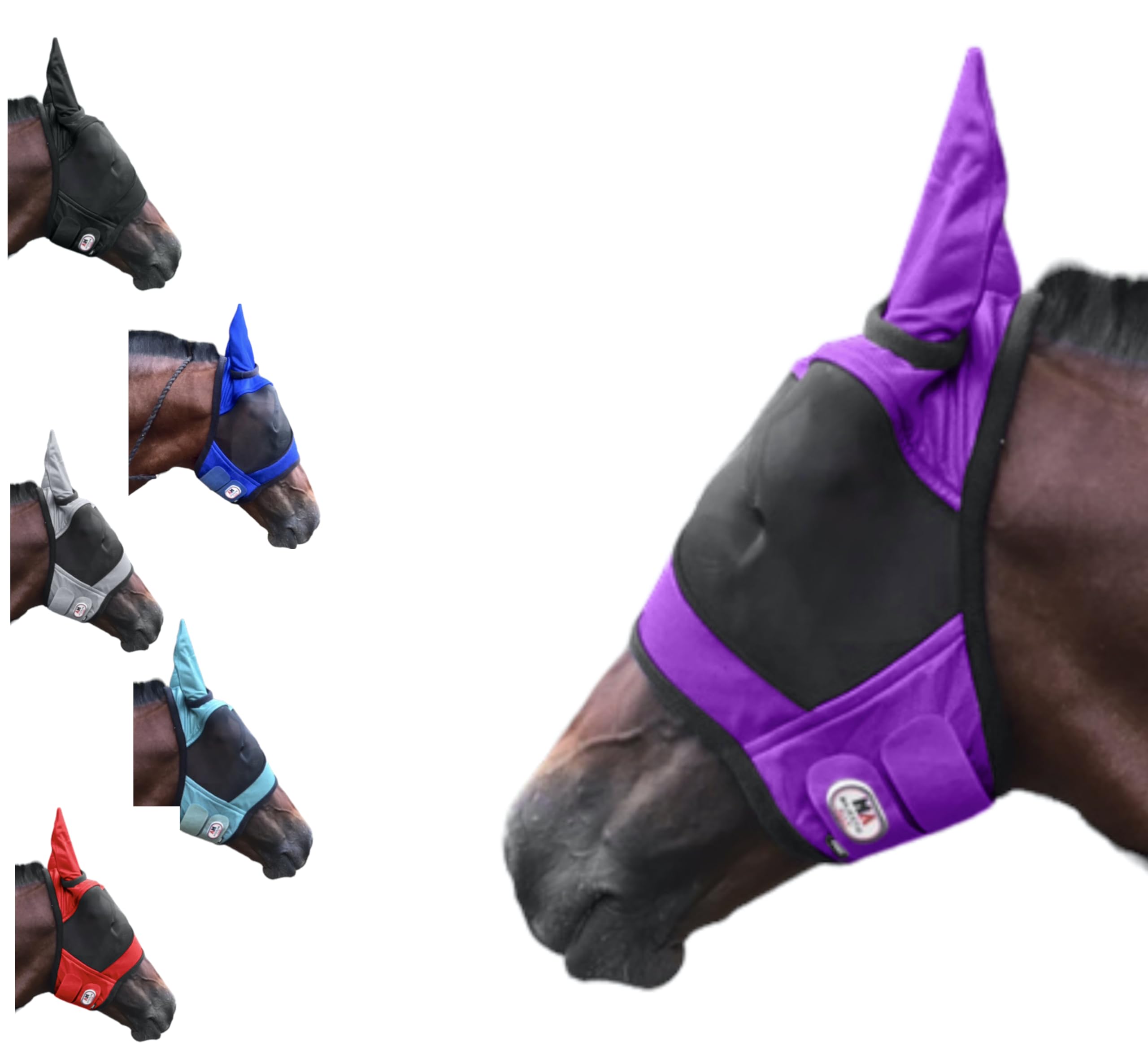 Majestic Ally Horse Fly Mask with Ears, Comfort Durable Fine Mesh, Soft Fleece Touch on Skin, Protect Eyes and Ears (Purple)