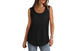 Ruziyoog Womens Tank Tops Summer Loose Fit Casual Flowy Sleeveless Tops Ribbed Trim Scoop Neck Curved Hem Trendy T Shirt 2024