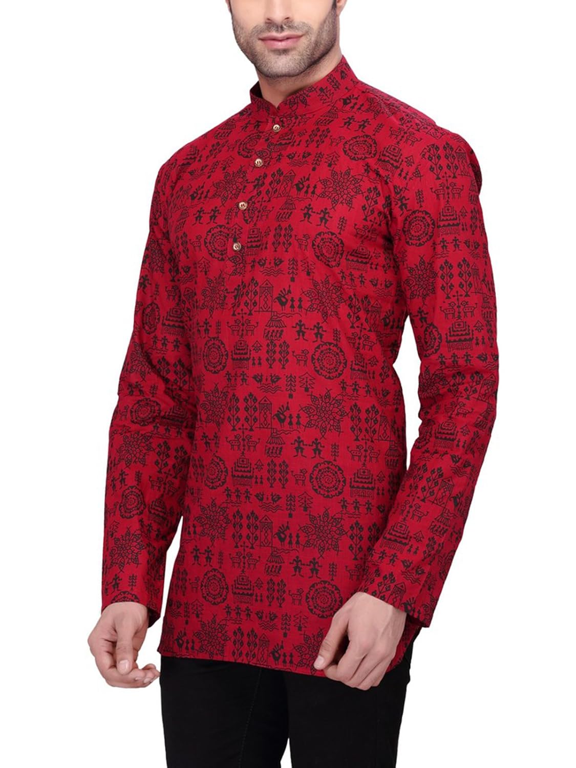 rg designers men's full sleeve short kurta d6578maroonwarli