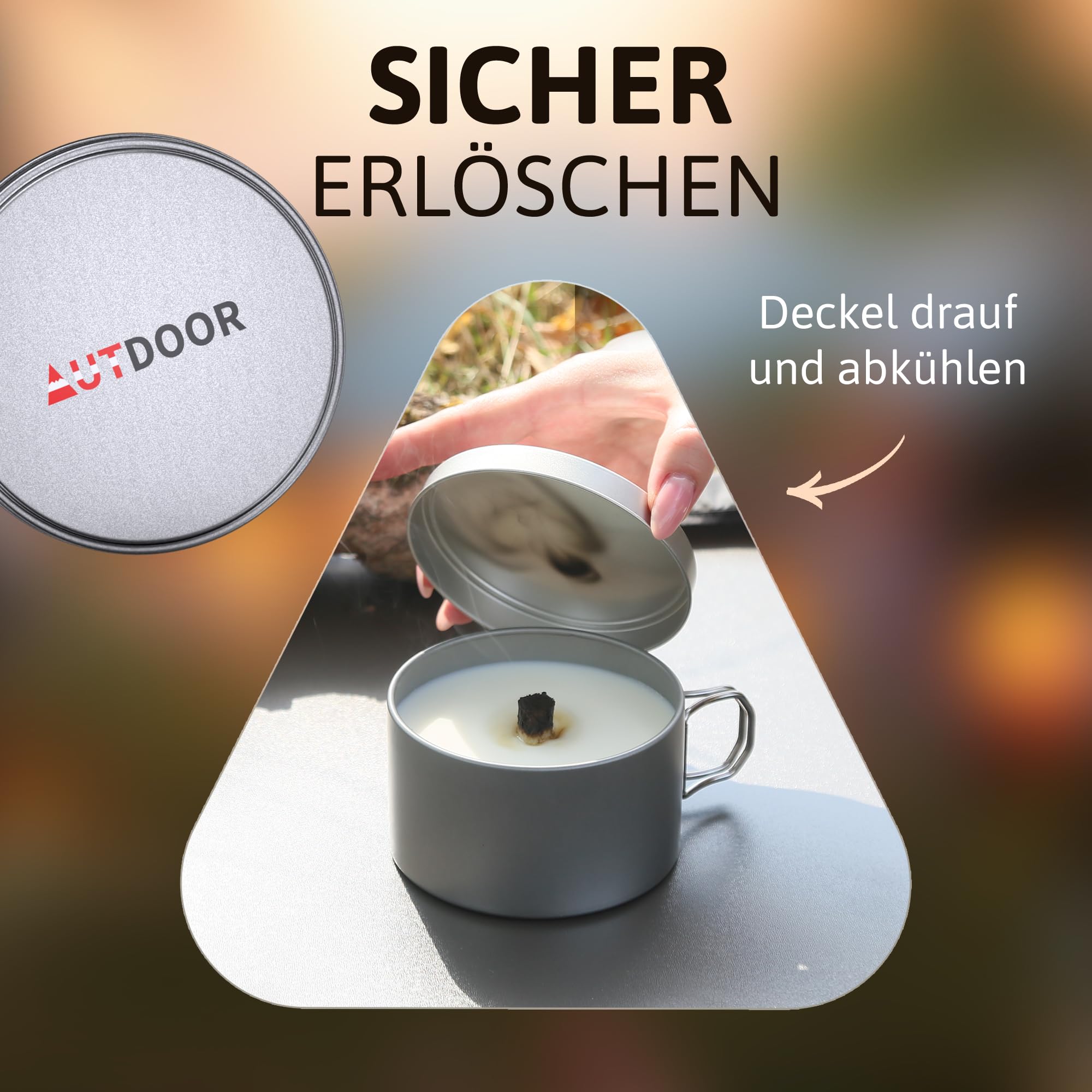 AUTDOOR® Dauerkerze Outdoor aus Sojawachs – Nachfüllbare Campingkerze mit Dauerdocht | Nachhaltiges Windlicht als Mini-Lagerfeuer für Garten & Balkon – Umweltfreundliche & wiederverwendbare Kerze 7