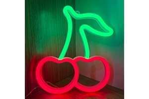 BERNICEKELLY Cherry Neon Sign, Red Green Cherries Neon Lights, Cherry Neon Signs for Wall Decor, Cute Fruits LED Signs for Kids Room,Restaurant,Bar,Fruit Shop,Home Green+Red